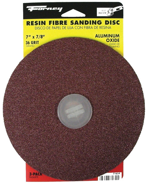 Forney 71654 Sanding Disc, 7 in Dia, 7/8 in Arbor, Coated, 36 Grit, Extra Coarse, Aluminum Oxide Abrasive [SKU: ORG8911190]