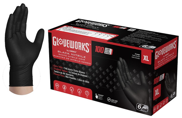 GLOVEWORKS GWBN48100 Heavy-Duty Disposable Gloves, XL, Nitrile, Powder-Free, Black, 9-1/2 in L [SKU: ORG8546483]