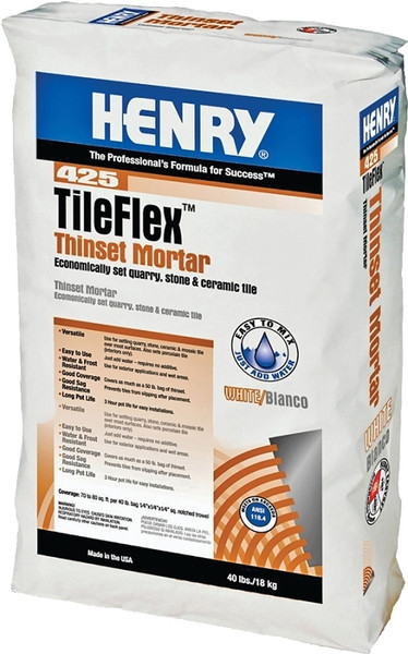 HENRY 425 TileFlex Series 12261 Thin-Set Mortar, White, Fine Solid Powder, 40 lb Bag [SKU: ORG9852484]
