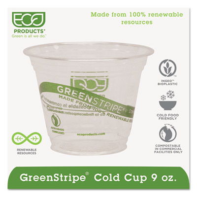 GreenStripe Renewable and Compostable Cold Cups, 9 oz, Clear, 50/Pack, 20 Packs/Carton [SKU: ECOEPCC9SGS]