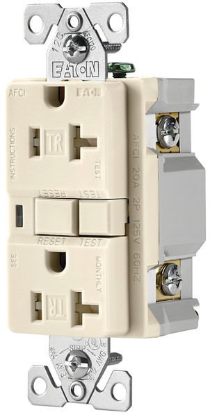 Eaton Wiring Devices TRAFCI20LA AFCI Receptacle, 2 -Pole, 20 A, 125 V, Back, Side Wiring, NEMA: 5-20R [SKU: ORG4636056]