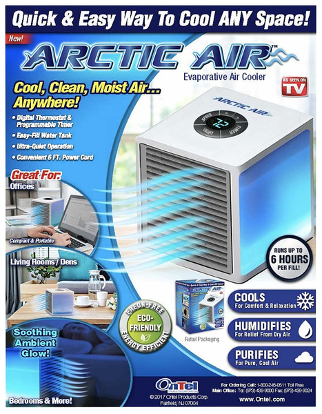 ARCTIC AIR Ultra AAU-MC4 Portable Evaporative Cooler, 1 gal Tank, 3-Speed, 120 V, 1.5 A, Blue/White [SKU: ORG4998902]