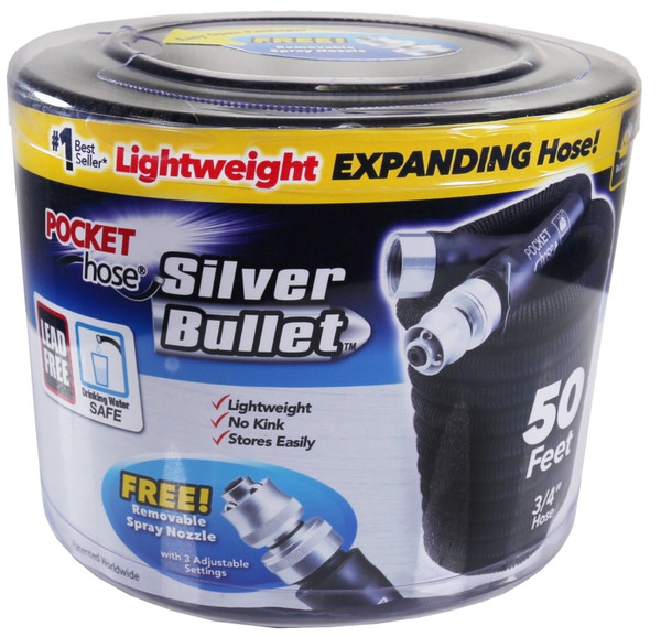 POCKET hose Silver Bullet 13397-12 Expanding Garden Hose, 3/4 in, 50 ft L, Plastic, Black [SKU: ORG2208072]