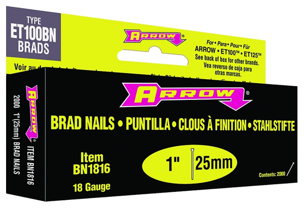 Arrow BN1816BCS Brad Nail, 1 in L, Steel, Plain, Smooth Shank [SKU: ORG6022073]