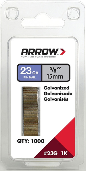 Arrow 23G15-1K Pin Nail, 5/8 in L, 23 Gauge, Galvanized Steel, Round Shank [SKU: ORG4158838]