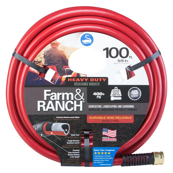 SWAN SNFR58100 Garden Hose, 5/8 in, 100 ft L, Female x Male, Polyester, Red [SKU: ORG7408222]