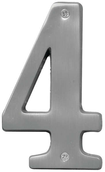 HY-KO Prestige Series BR-51SN/4 House Number, Character: 4, 5 in H Character, Nickel Character, Brass [SKU: ORG3591575]
