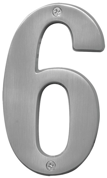 HY-KO Prestige Series BR-51SN/6 House Number, Character: 6, 5 in H Character, Nickel Character, Solid Brass [SKU: ORG9573668]