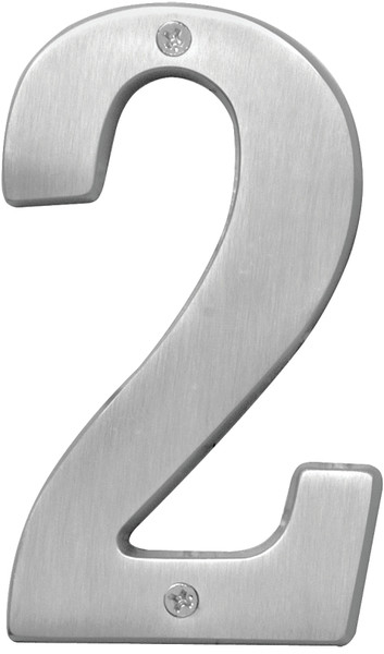 HY-KO Prestige Series BR-51SN/2 House Number, Character: 2, 5 in H Character, Nickel Character, Solid Brass [SKU: ORG9690306]