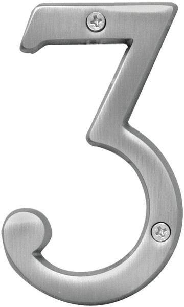 HY-KO Prestige Series BR-43SN/3 House Number, Character: 3, 4 in H Character, Nickel Character, Brass [SKU: ORG1702091]