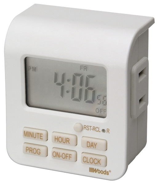 Woods 50008 Digital Timer, 10 A, 125 V, 1250 W, 7 days Time Setting, 20 On/Off Cycles Per Day Cycle, White [SKU: ORG1827179]