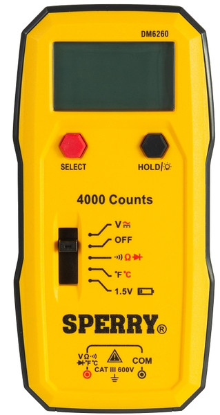 GB DM6260 Multimeter, 4 V, 40 V, 400 V, 600 V (AC/DC), Backlit LCD, Digital Display, Yellow [SKU: ORG2834133]