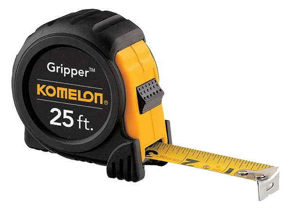 KOMELON GRIPPER Series 5425 Tape Measure, 25 ft L Blade, 1 in W Blade, Steel Blade, ABS Case, Black Case [SKU: ORG4050373]