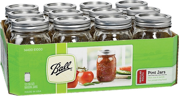Ball 61000 Canning Jar, 16 oz Capacity, Glass, Silver Cap/Lid [SKU: ORG9375205]