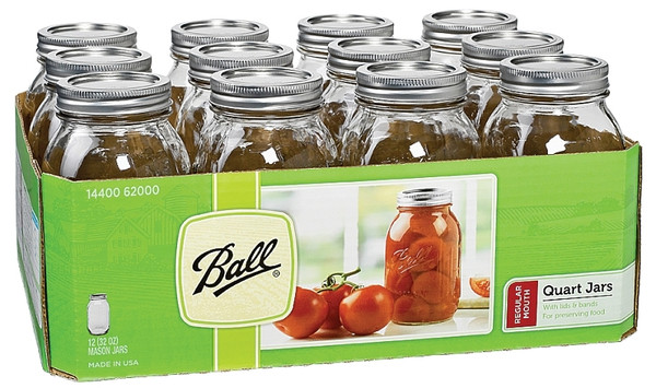 Ball 62000 Mason Jar, 1 qt Capacity, Glass [SKU: ORG9375221]