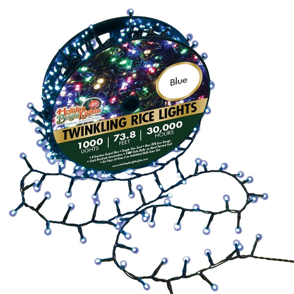 Holiday Bright Lights LED-3MR1000-GBL Straight Rice Light Set, 1000-Lamp, LED Lamp, Blue Light, 74 ft L [SKU: ORG8068736]