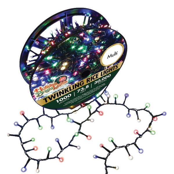 Holiday Bright Lights LED-3MR1000-GMU Straight Rice Light Set, 1000-Lamp, LED Lamp, Multi-Color Light, 74 ft L [SKU: ORG8023095]