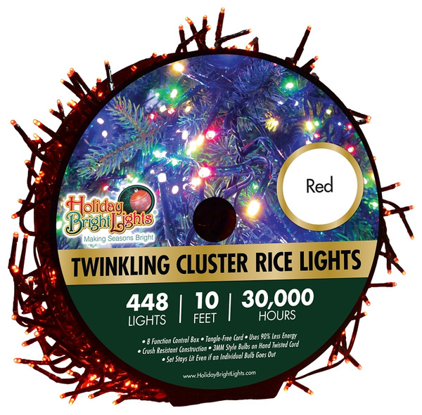 Holiday Bright Lights LED-3MCR448-GRD Cluster Rice Light Set, 448-Lamp, LED Lamp, Red Light, 30,000 hr Average Life [SKU: ORG7885171]