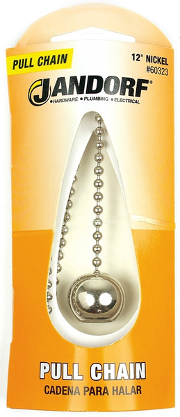Jandorf 60323 Pull Chain, 12 in L Chain, Nickel [SKU: ORG3403995]