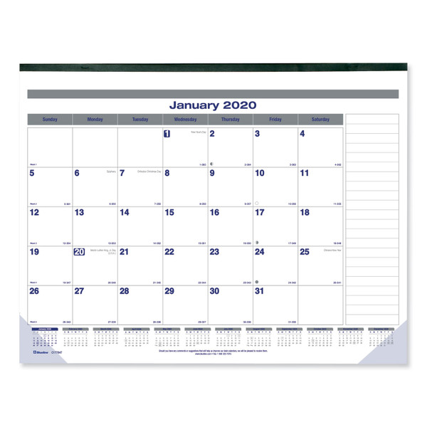 Net Zero Carbon Monthly Desk Pad Calendar, 22 x 17, White/Gray/Blue Sheets, Black Binding, 12-Month (Jan to Dec): 2024 [SKU: REDC177847]