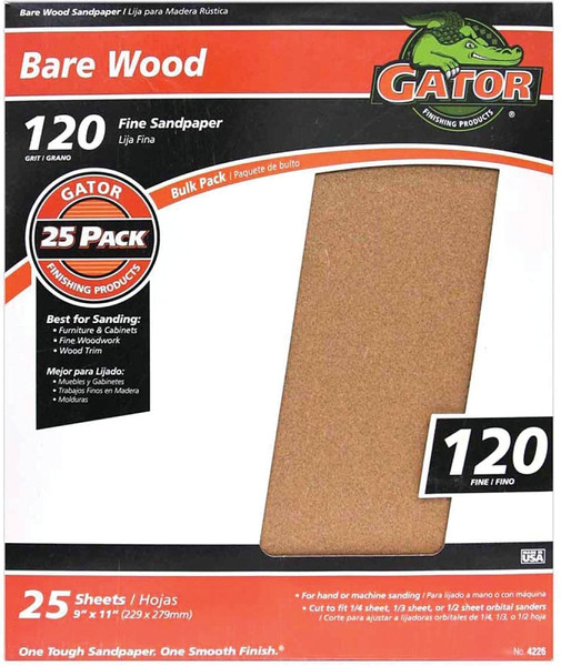 Gator 3275 Sanding Sheet, 11 in L, 9 in W, 120 Grit, Garnet Abrasive [SKU: ORG3241924]