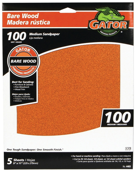 Gator 4463 Sanding Sheet, 11 in L, 9 in W, Medium, 100 Grit, Garnet Abrasive, Paper Backing [SKU: ORG6590640]