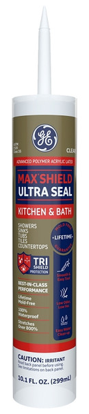 GE MAKB410CR Max Shield Ultra-Seal Sealant, Clear, 24 hr Curing, 40 to 100 deg F, 10.1 Cartridge [SKU: ORG7388713]