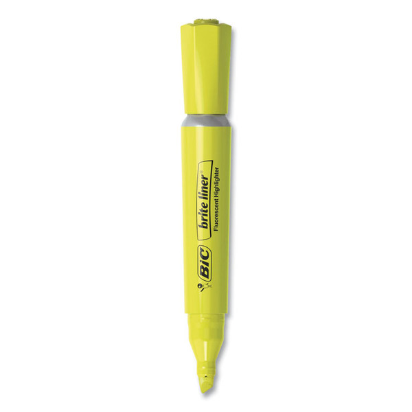 Brite Liner Tank-Style Highlighter, Fluorescent Yellow Ink, Chisel Tip, Yellow/Black Barrel, Dozen [SKU: BICBLMG11YW]