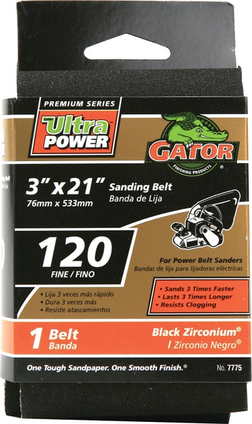 Gator 7775 Sanding Belt, 3 in W, 21 in L, 120 Grit, Fine, Zirconium Oxide Abrasive [SKU: ORG6261424]