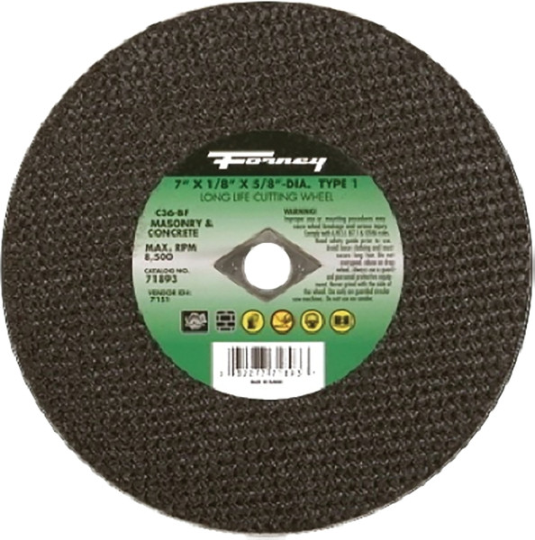 Forney 71893 Cut-Off Wheel, 7 in Dia, 1/8 in Thick, 5/8 in Arbor, 24 Grit, Coarse, Silicone Carbide Abrasive [SKU: ORG8911869]