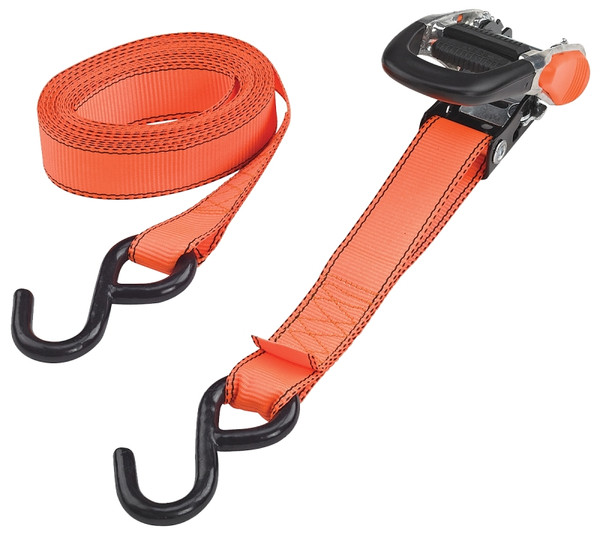 ProSource FH4013 Tie-Down, 1-1/4 in W, 16 ft L, Polyester Webbing, Metal Ratchet, Orange, 700 lb, S-Hook End Fitting [SKU: ORG0165316]
