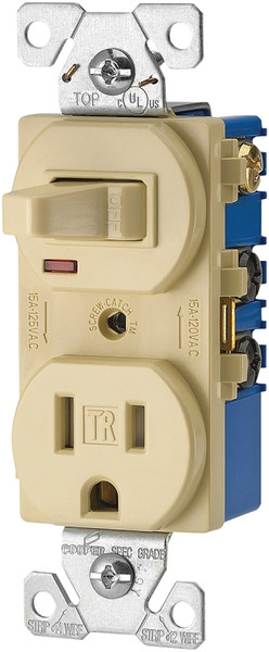 EATON TR274V Combination Switch, 1 -Pole, 15 A, 120/125 V, NEMA: NEMA 5-15R, Ivory [SKU: ORG3114428]