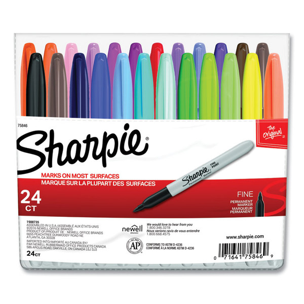 Fine Tip Permanent Marker, Fine Bullet Tip, Assorted Colors, 24/Set [SKU: SAN75846]