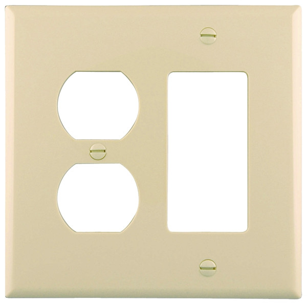 Eaton Wiring Devices PJ826LA Combination Wallplate, 4.9 in L, 4.86 in W, Mid, 2 -Gang, Polycarbonate, Light Almond [SKU: ORG3347283]