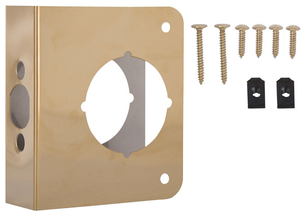 ProSource HSH-042SBP-PS Door Reinforcer, 2-3/8 in Backset, 1-3/8 in Thick Door, Steel, Brass, 4-1/2 in H, 4 in W [SKU: ORG5221973]