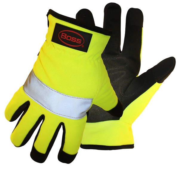 BOSS 991M High-Visibility, Reflective Mechanic Gloves, M, Open Cuff, Synthetic Leather [SKU: ORG3616281]