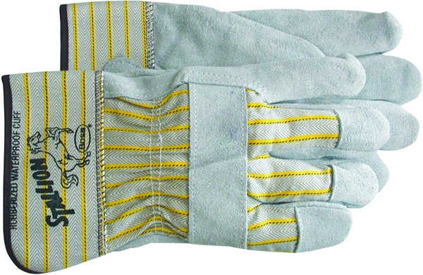 BOSS STALLION 1290L Driver Gloves, Men's, L, Straight Thumb, Rubberized Safety Cuff, Gray/Yellow [SKU: ORG3613700]