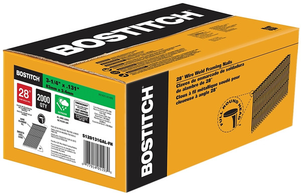 Bostitch S12D131GAL-FH Framing Nail, 3-1/4 in L, Steel, Hot-Dipped Galvanized, Full Round Head, Smooth Shank [SKU: ORG7407505]