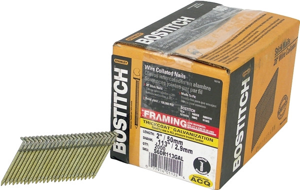 Bostitch S6DR113GAL-FH Framing Nail, 2 in L, 12 Gauge, Steel, Thick Coat, Full Round Head, Ring Shank [SKU: ORG6771653]