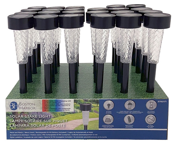 Boston Harbor 24187 Stake Light, Ni-MH Battery, AAA Battery, 1-Lamp, LED Lamp, Plastic and Metal Fixture, Black [SKU: ORG5792171]