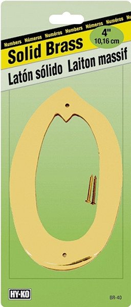 HY-KO BR-40/0 House Number, Character: 0, 4 in H Character, 2-1/2 in W Character, Brass Character, Solid Brass [SKU: ORG6325716]