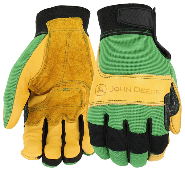 WEST CHESTER John Deere JD00009-XL Gloves, Men's, XL, Reinforced Thumb, Hook and Loop Cuff, Spandex Back, Green/Yellow [SKU: ORG9069956]