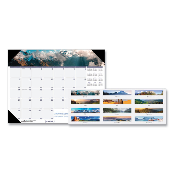 Earthscapes Recycled Monthly Desk Pad Calendar, Mountains of the World Photos, 22 x 17, Black Corners,12-Month(Jan-Dec): 2024 [SKU: HOD176]