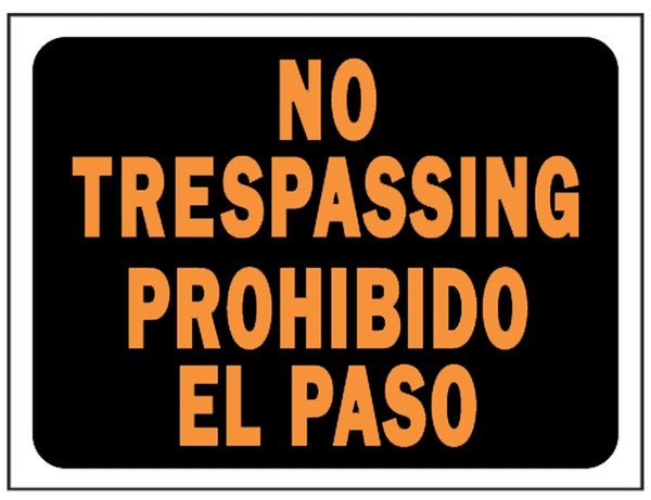 HY-KO Hy-Glo Series 3070 Identification Sign, Rectangular, NO TRESPASSING, Fluorescent Orange Legend, Black Background [SKU: ORG9304379]