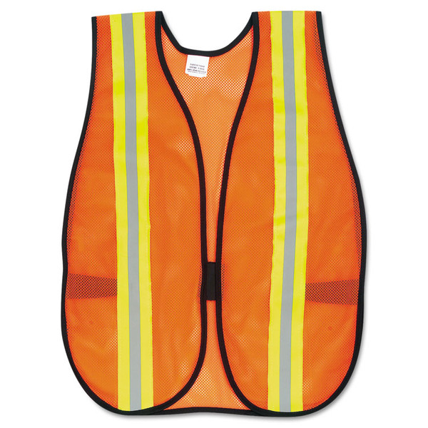 Orange Safety Vest, 2" Reflective Strips, Polyester, Side Straps, One Size Fits All, Bright Orange [SKU: CRWV201R]