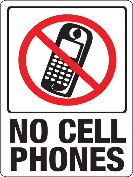 HY-KO 20618 Identification Sign, Rectangular, NO CELL PHONES, Black/Red Legend, White Background, Plastic [SKU: ORG1156777]