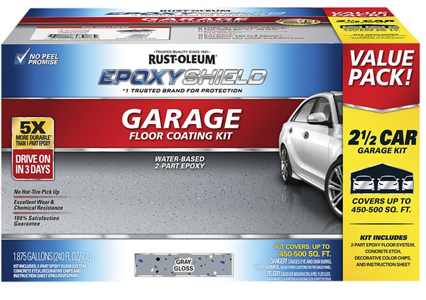 RUST-OLEUM EPOXYSHIELD 251870 Garage Floor Coating Kit, High-Gloss, Gray, 2 gal [SKU: ORG7448061]