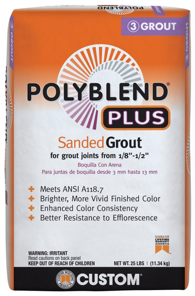 CUSTOM Polyblend Plus PBPG38125 Sanded Grout, Powder, Characteristic, Bright White, 25 lb Bag [SKU: ORG1515295]