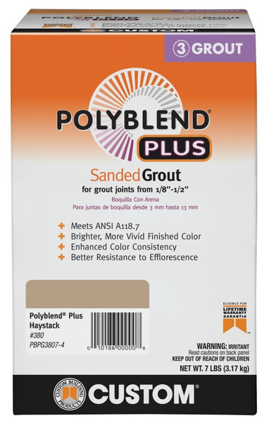 CUSTOM Polyblend Plus PBPG3807-4 Sanded Grout, Solid Powder, Characteristic, Haystack, 7 lb Box [SKU: ORG1515071]