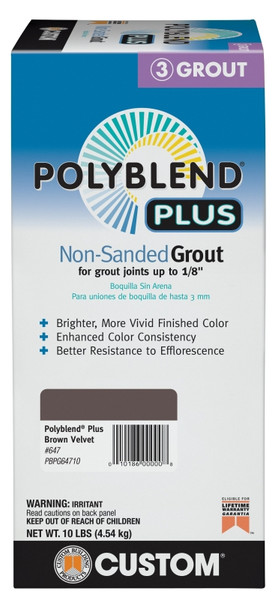 CUSTOM Polyblend PBPG64710 Non-Sanded Grout, Solid Powder, Characteristic, Brown Velvet, 10 lb Box [SKU: ORG1515220]